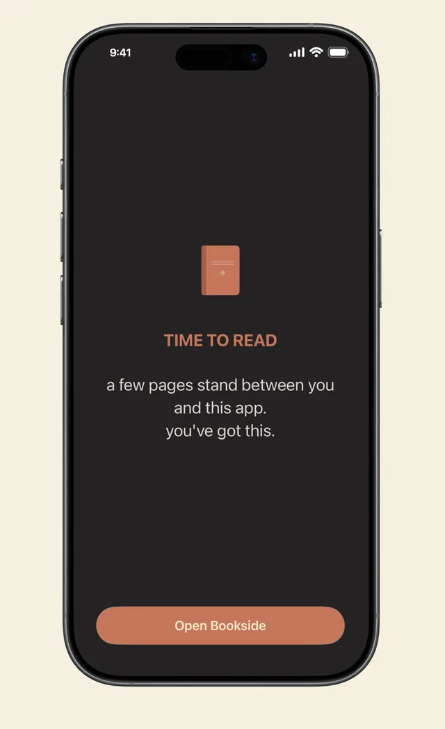 The Screen Time shield over a locked app: Time to read