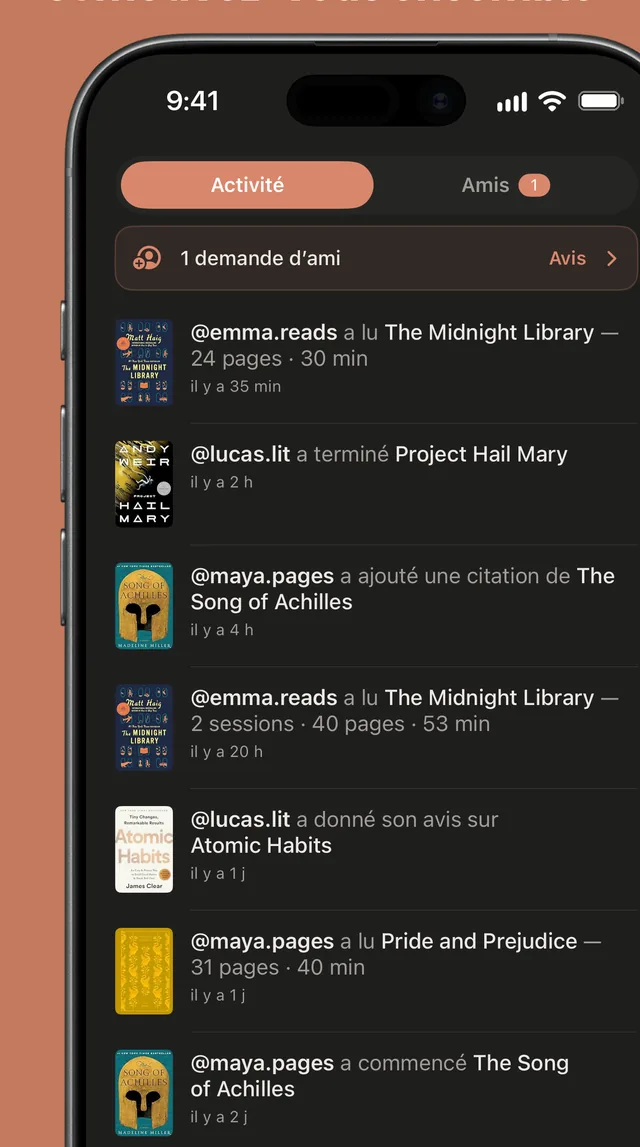 Le fil d’activité des amis dans Bookside